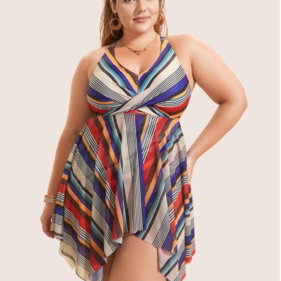 BloomChic Size XL Color Stripes Twist Hanky Hem Swim Dress - Picture 1 of 8